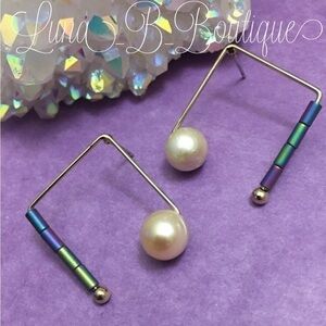 ✨🆕Handmade 14k Pearl & Hematite Earrings✨
